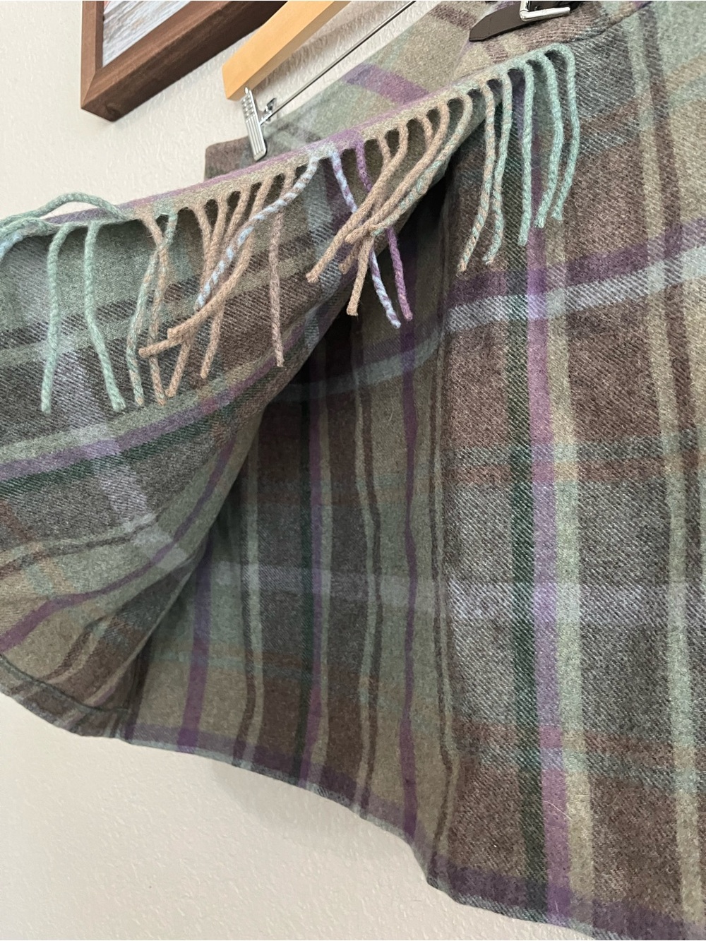 Lauren Ralph Lauren Plaid Fringe Trim Tweed Mini Skirt Buckles Sz 12 Wool Blend - Picture 7 of 15